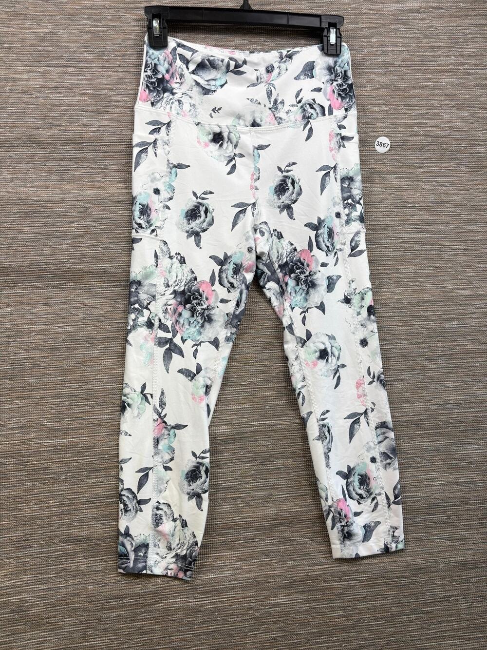 Bally Total Fitness Leggings Womens Medium Multicolor Floral Ankle Pockets Yoga